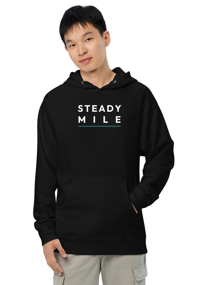 Midweight Walk Hoodie in Black with the Pathmark Steady Stack print