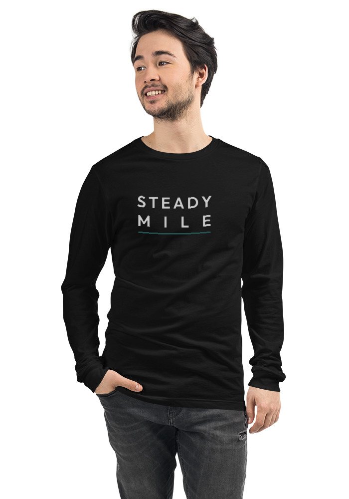 Longsleeve Walk Tee in Black with the Pathmark Steady Stack print