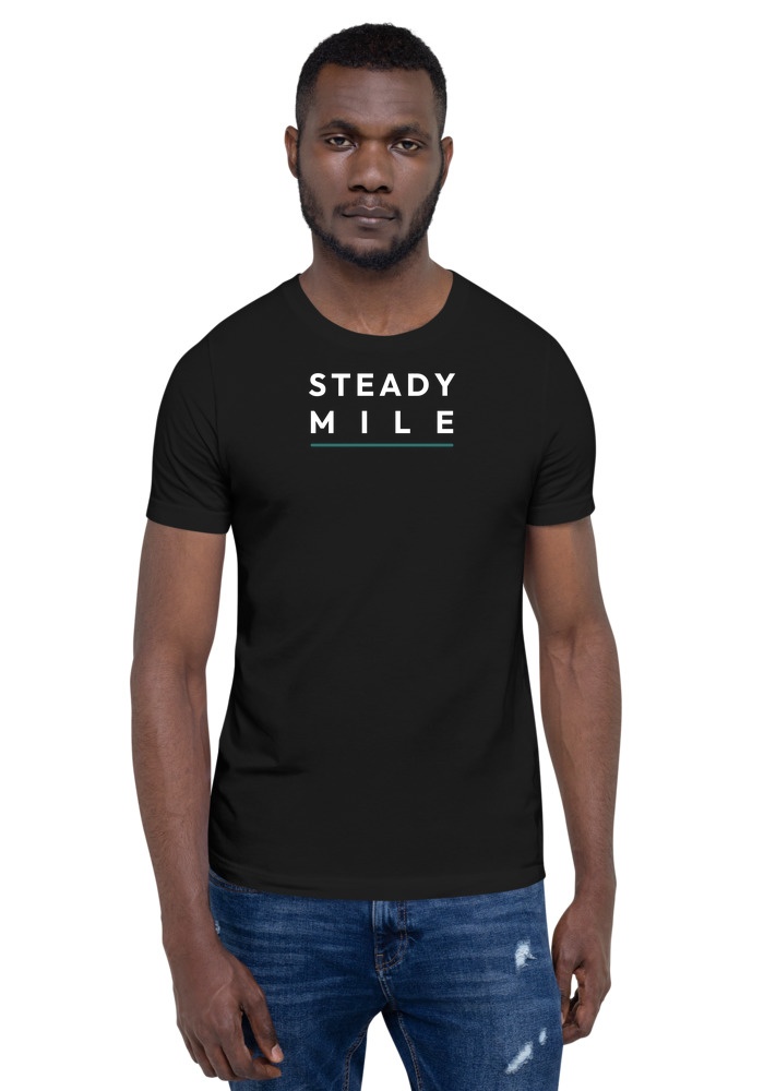 Soft Walk Tee in Black with the Pathmark Steady Stack print